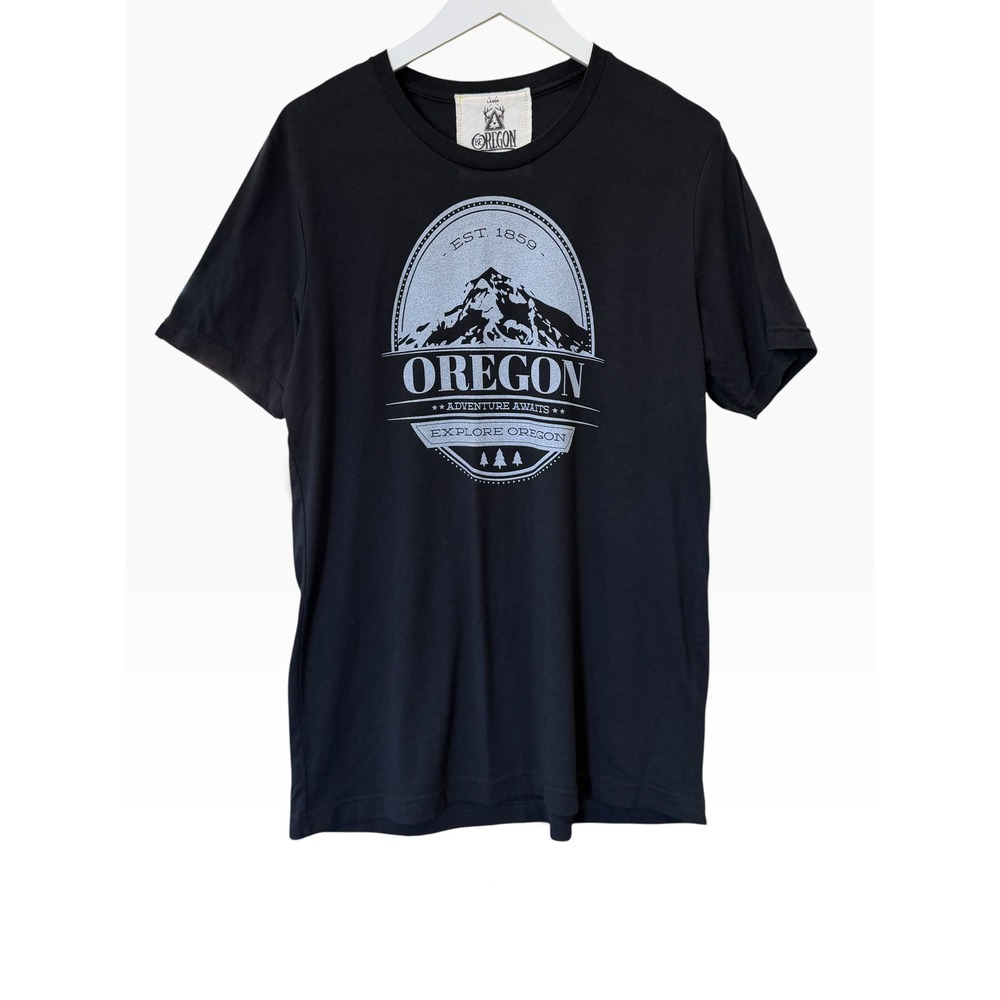 Be Oregon T-Shirt Mens L Black Explore Oregon Graphic Mountain Cotton Blend EUC